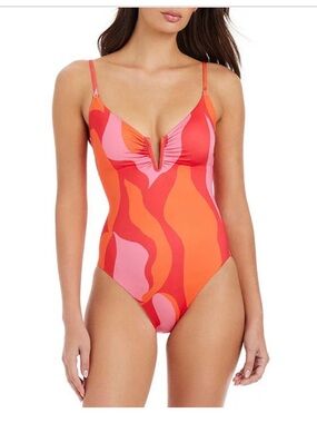NWT Sanctuary Women's Heat Wave V-Wire Tie Back One‑Piece Swimsuit- M